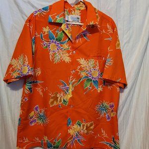 Vintage Hawaiian Shirt Sand Pebble of Hawaii Orange Polyester Floral Print XL